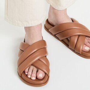 Anine Bing Lizzie Caramel Leather Criss Cross Strap Slides Sandals 6